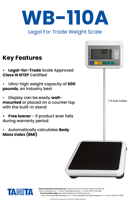 Tanita WB-110A BMI Feature 600 lb x 0.2 lb Class III Digital Medical Scale  270kg
